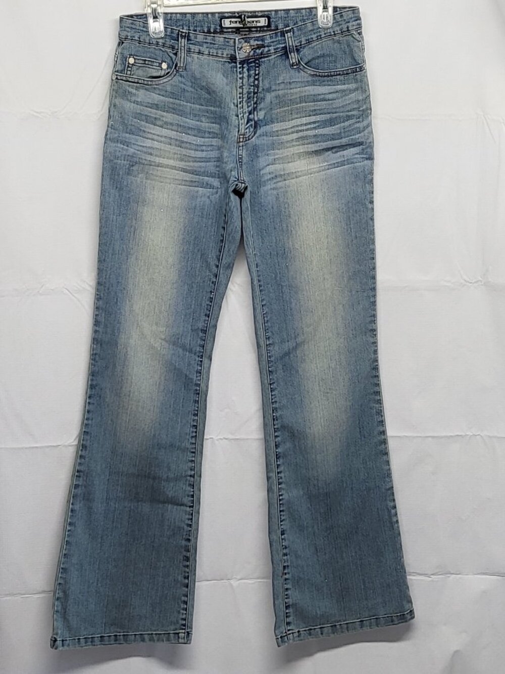 Womens Flare Jeans Size 29 ( 30 X 31 ) Stretch Whiskers Soft Denim Feng Jeans